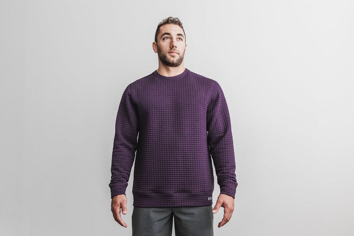 Nobull Quilted Crew Men\'s Pullover Brown | Australia (ME4760)